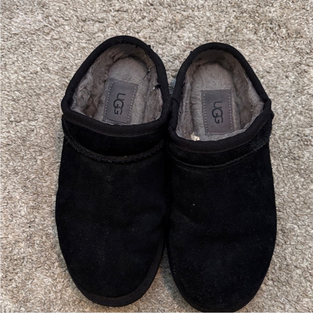 UGG Black Suede Plush Slippers - Picture 2 of 5